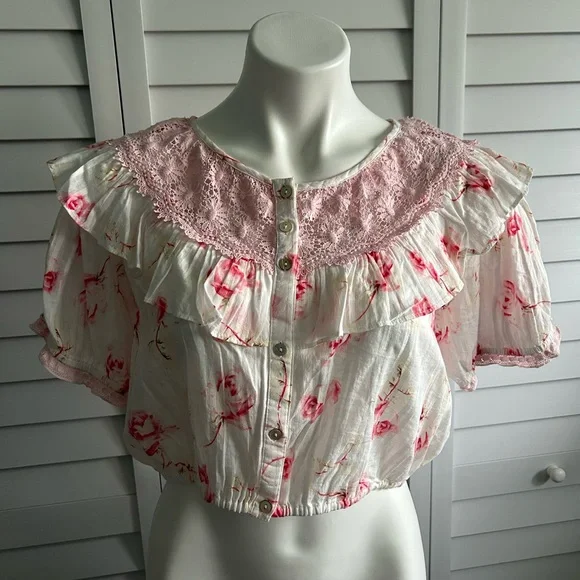 LoveShackFancy Pink Floral Crop Top - Picture 3 of 13